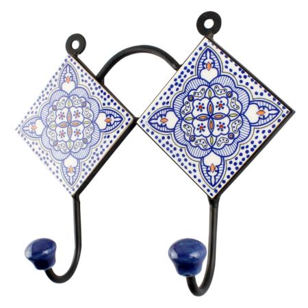 Blue Ceramic Floral Tile Hook